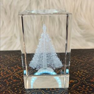 Paperweight featuring a 3D laser-etched Christmas tree inside